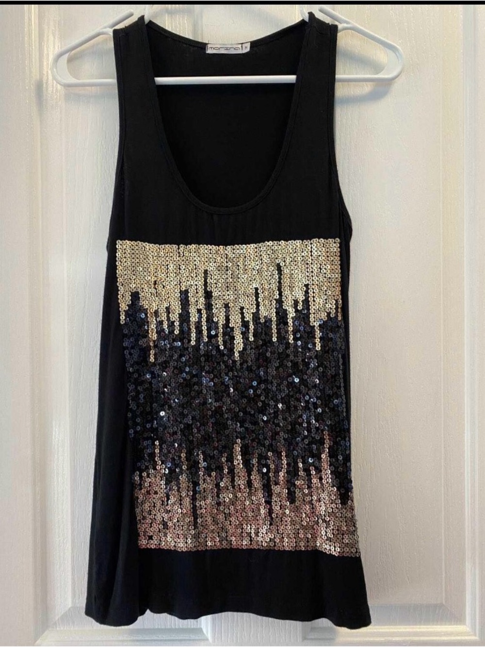 Symphony Black Tank Top with Gold & Navy Sequin Ombre